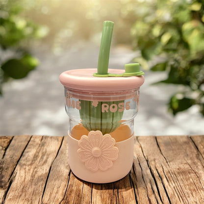 BIGMAN Citrus Juicer Glass Cup with Straw 450ml