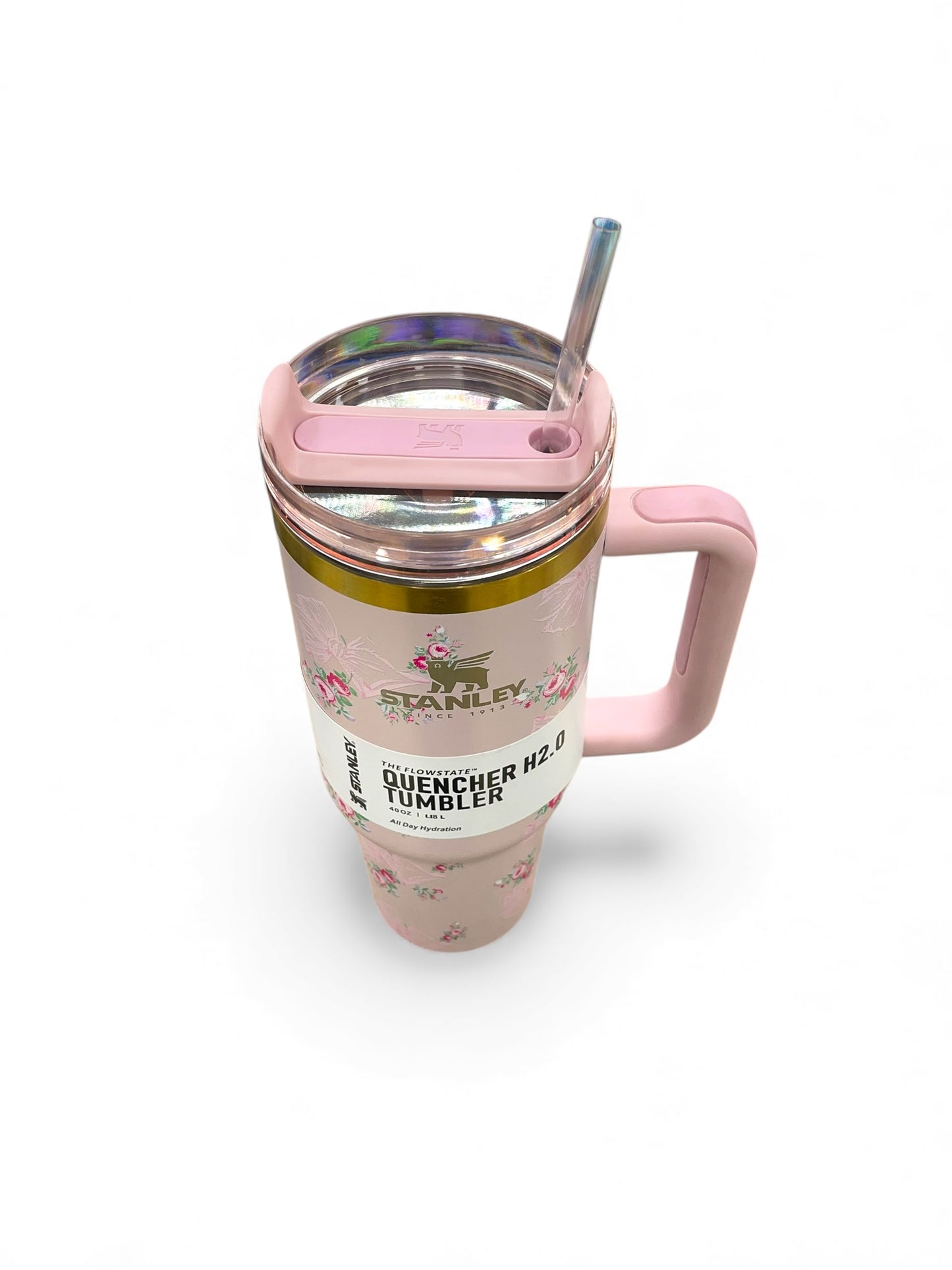 BIGMAN Pink Floral Bow Stanley Quencher Tumbler 40oz