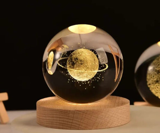 BIGMAN 3D Saturn Crystal Ball Night Light Luminous Laser Carved Decorative Lamp