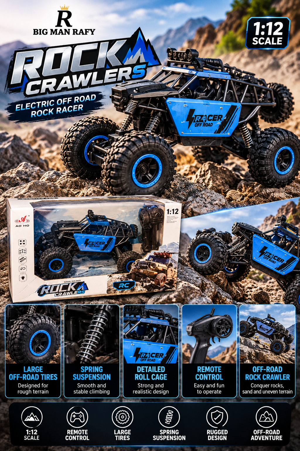 BIG MAN RAFY 1:12 RC Rock Crawler – Electric Off-Road Racing Car with Remote Control