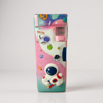 BIGMAN Pink Astronaut Magnetic Double-Sided Pencil Box with Sharpener