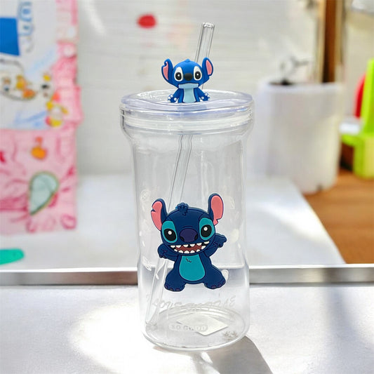 BIGMAN Blue Stitch Edition Coffee & Juice Glass Cup With Straw 350mlo