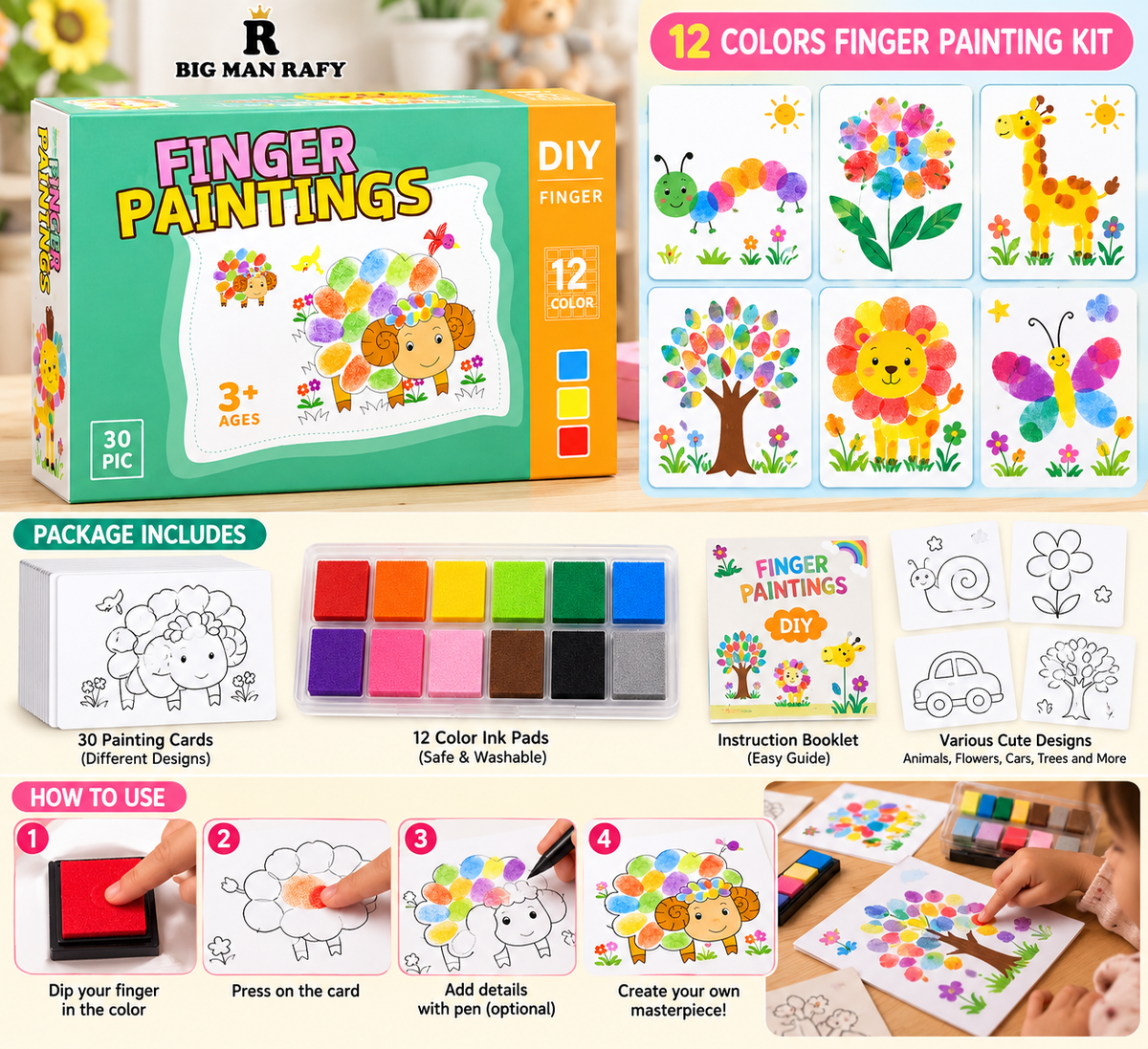 BIG MAN RAFY DIY Finger Painting Kit for Kids