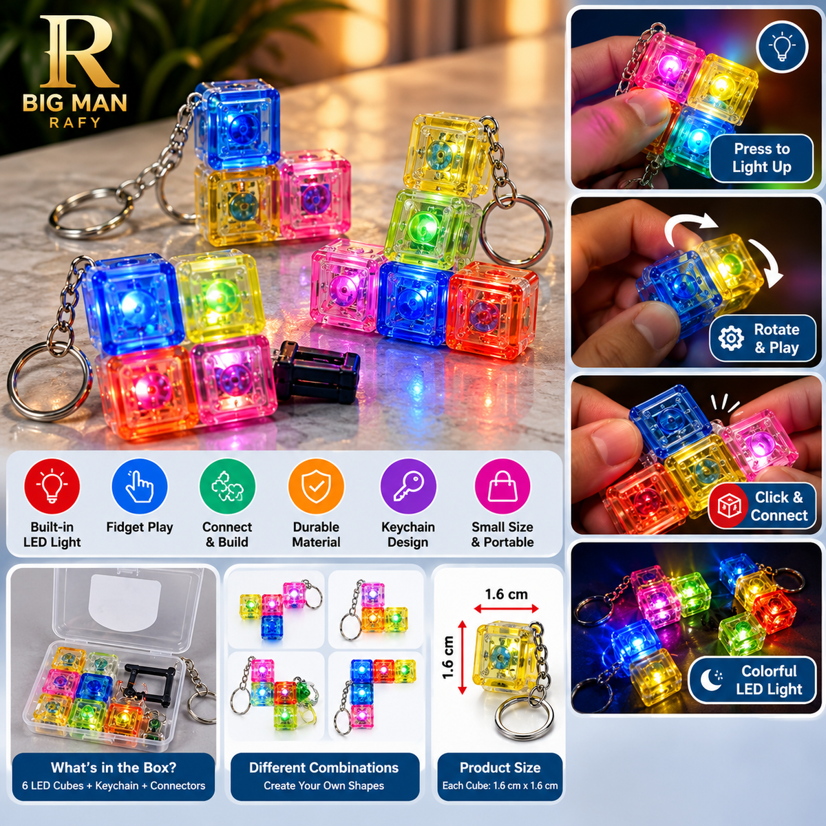 Colorful LED Light-Up Fidget Keychain