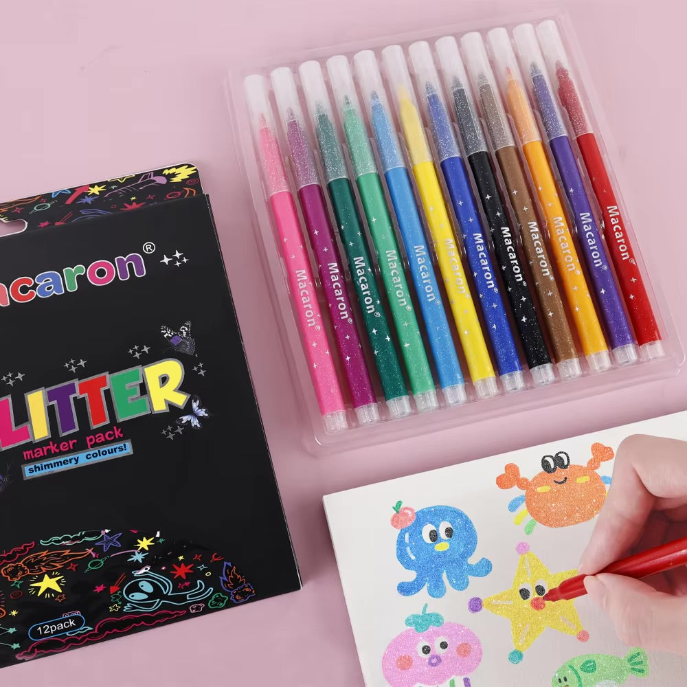 BIGMAN Macaron Glitter Marker Set Of 12