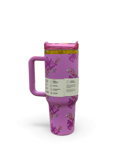 BIGMAN Purple Floral Bow Stanley Quencher Tumbler 40oz