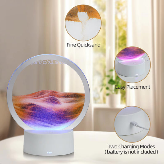BIGMAN Round LED Table Lamp with Quicksand 3D Dynamic Glass Night Light for Living Room