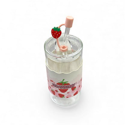 BIGMAN Strawberry Edition Coffee & juice Glass Cup With Straw 350ml