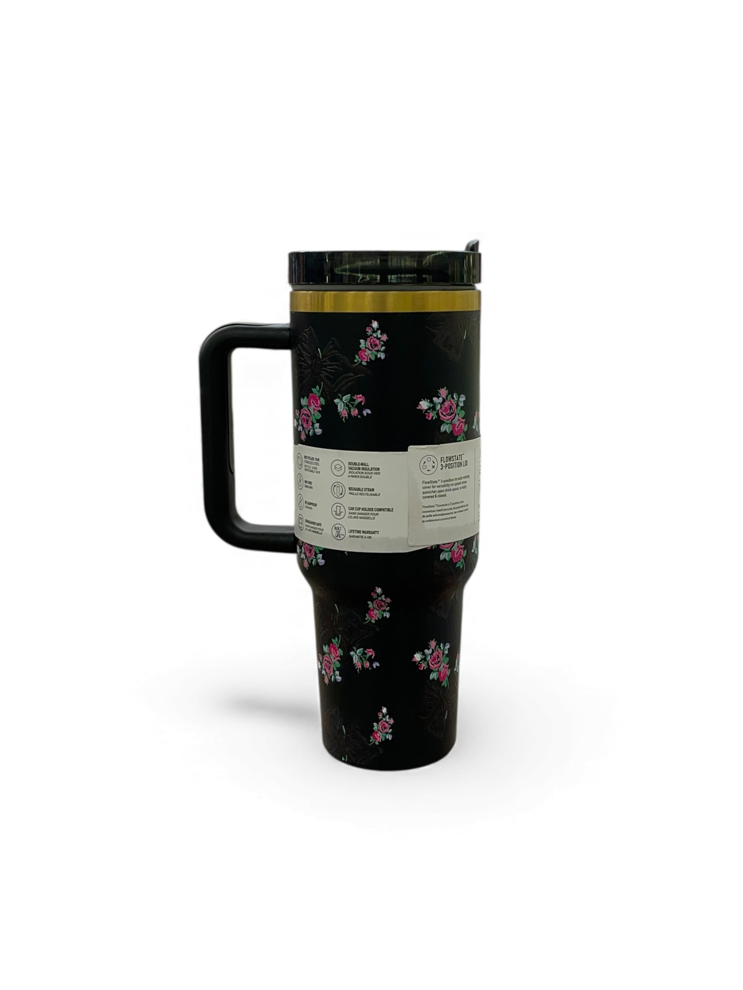 BIGMAN Black Floral Stanley Quencher Tumbler 40oz
