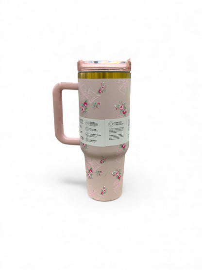 BIGMAN Pink Floral Bow Stanley Quencher Tumbler 40oz