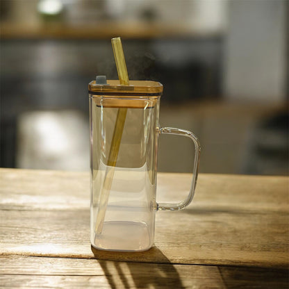 BIGMAN Simple Coffee & Juice Glass Cup With Straw 250ml