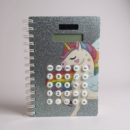 BIGMAN Sparkly Unicorn Notebook with Integrated calculator