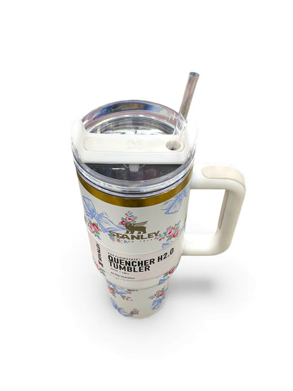 BIGMAN White Floral Bow Stanley Quencher Tumbler 40oz