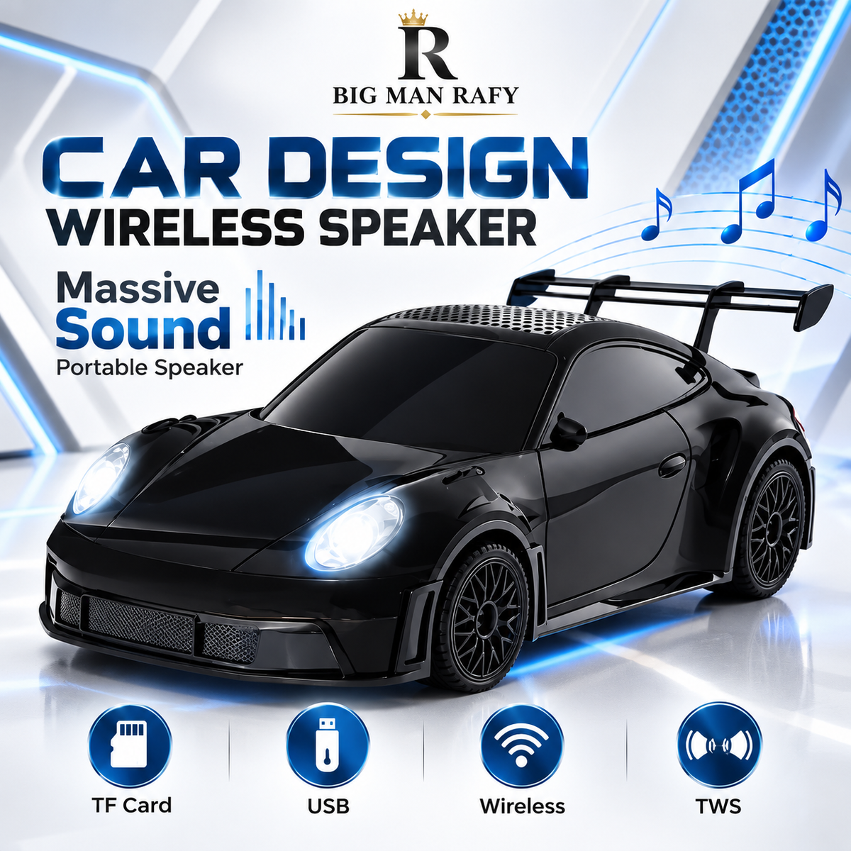 Portable Sports Car Music Speaker with LED Headlights,
