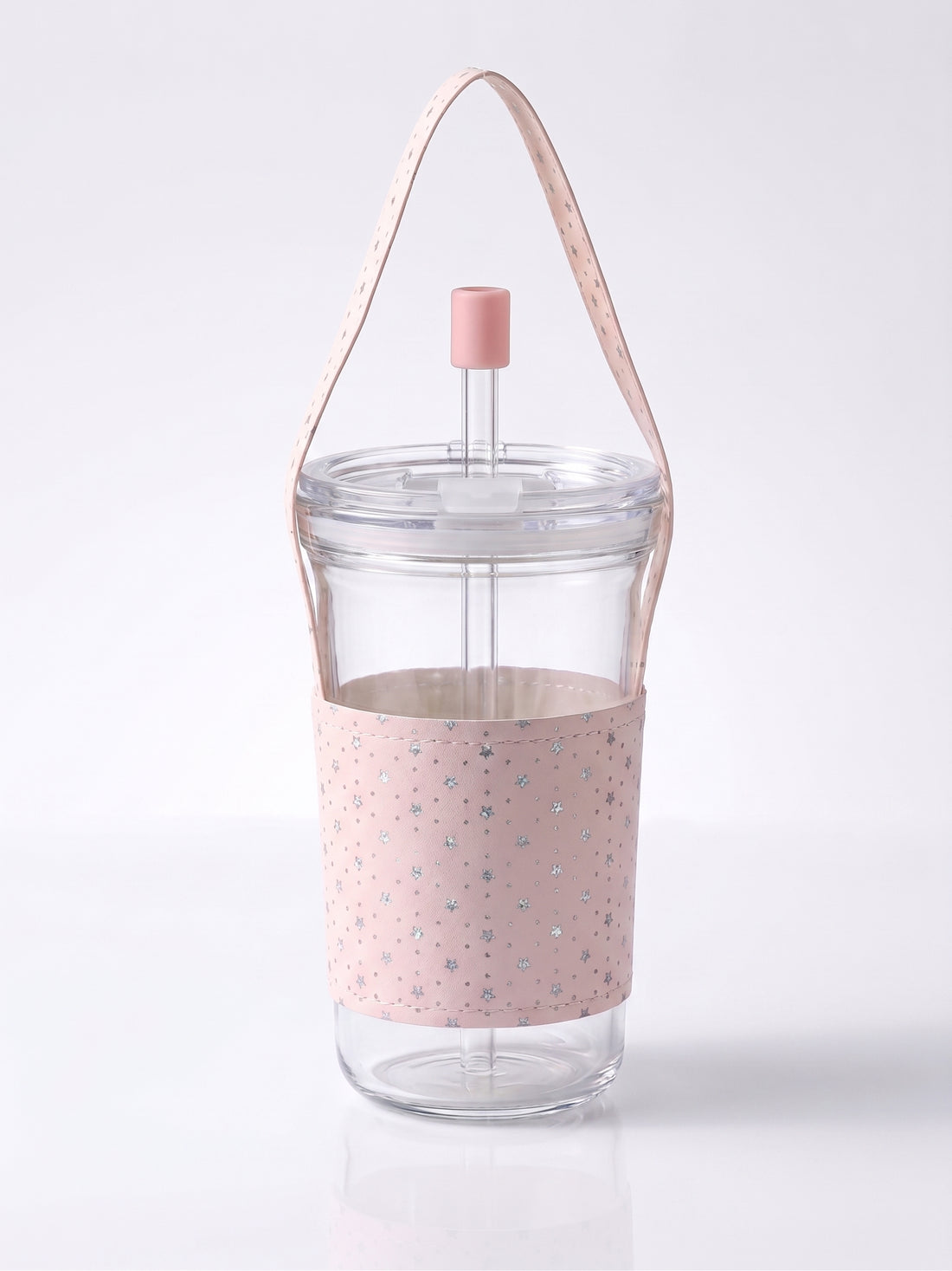 Bigman Cony Pink Glass Tumbler with Leather Sleeve & Strap