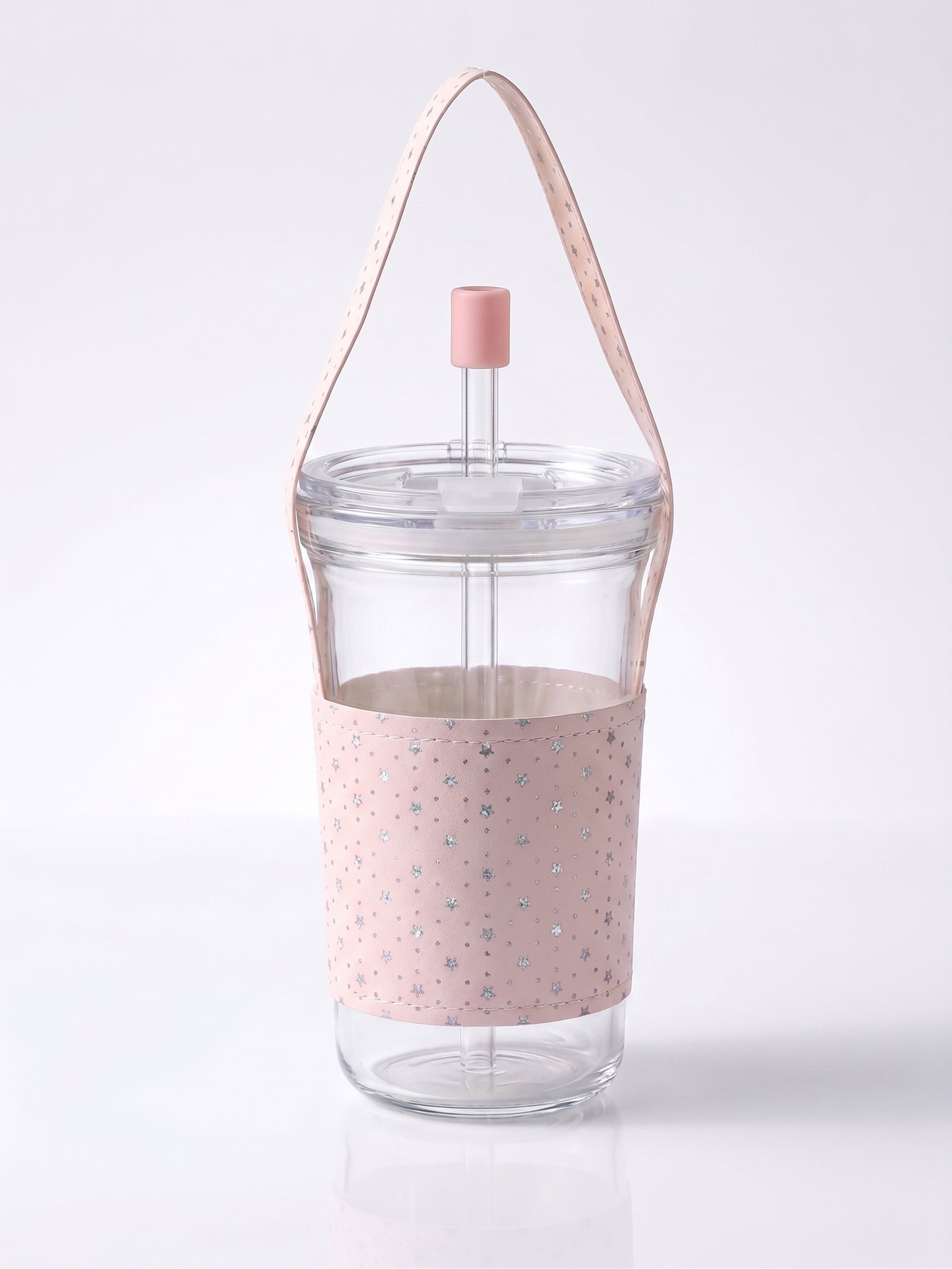 Bigman Cony Pink Glass Tumbler with Leather Sleeve & Strap
