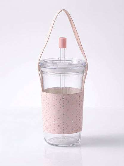 Bigman Cony Pink Glass Tumbler with Leather Sleeve & Strap