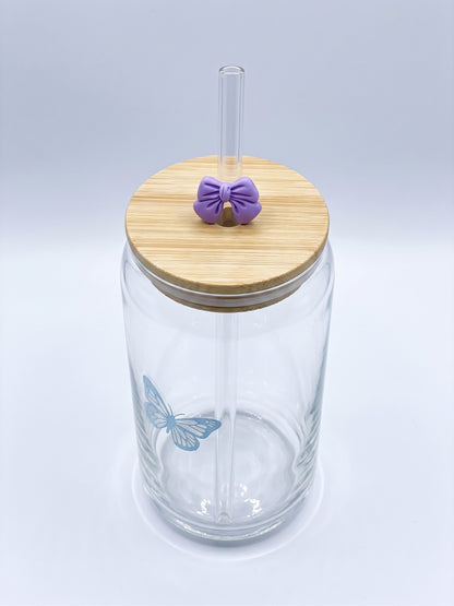 Bigman Butterfly Glass Can Tumbler with Bamboo Lid & Straw