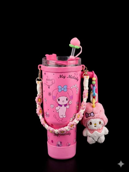 Bigman CuddleBloom 40oz Insulated Tumbler with Handle & Straw | Stainless Steel Vacuum Travel Mug | Cute Floral & Plush Charm Design  Keeps Drinks Hot & Cold for Hours