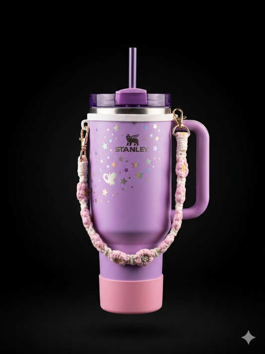 Bigman SnuggleStar Cup 40oz Insulated Tumbler with Handle & Straw | Stainless Steel Vacuum Travel Mug | Cute Star Design with Crochet Strap  Keeps Drinks Hot & Cold