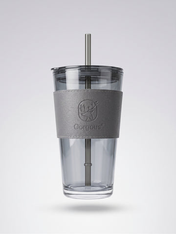 Bigman Luxury Grey Glass Iced Coffee Cup with Straw