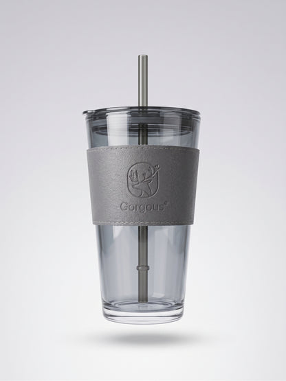Bigman Luxury Grey Glass Iced Coffee Cup with Straw