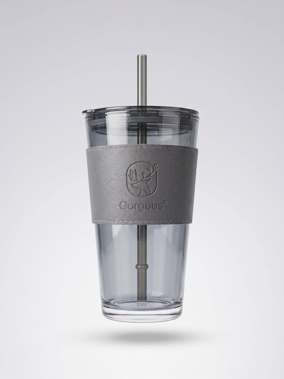 Bigman Luxury Grey Glass Iced Coffee Cup with Straw