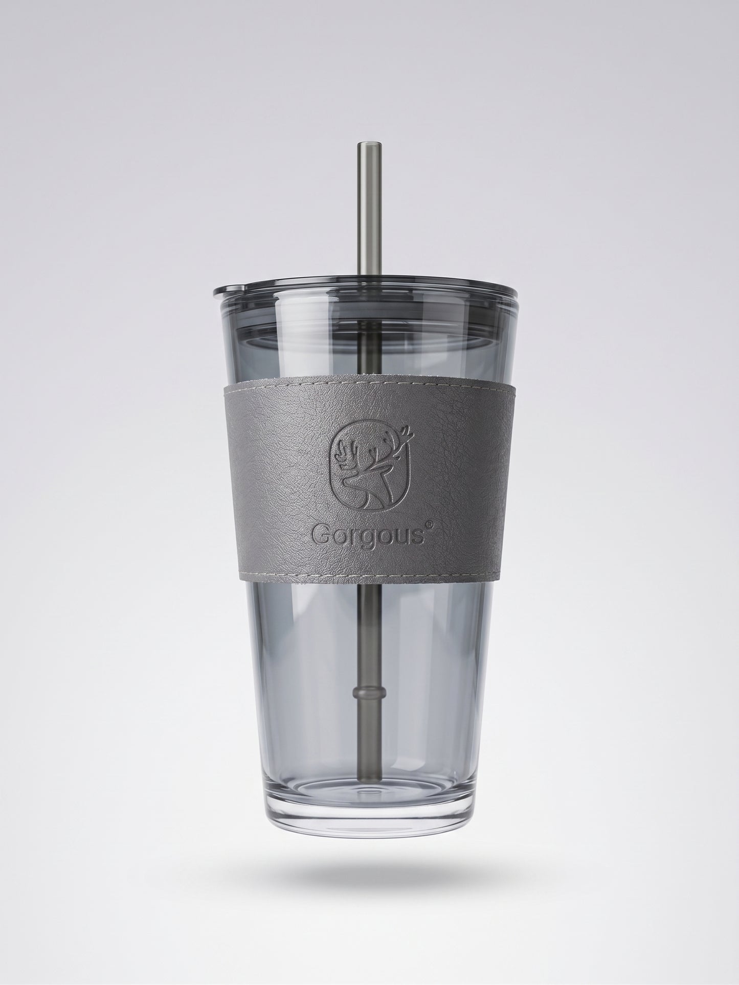 Bigman Luxury Grey Glass Iced Coffee Cup with Straw