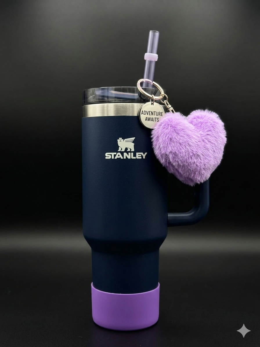 BIGMAN Premium HeartMist 40oz Insulated Tumbler with Handle & Straw Stainless Steel Vacuum Flask | Cute Bow & Heart Charm Travel Mug | Keeps Drinks Hot & Cold for Hours
