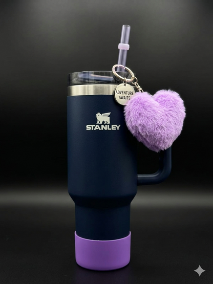 BIGMAN Premium HeartMist 40oz Insulated Tumbler with Handle & Straw Stainless Steel Vacuum Flask | Cute Bow & Heart Charm Travel Mug | Keeps Drinks Hot & Cold for Hours