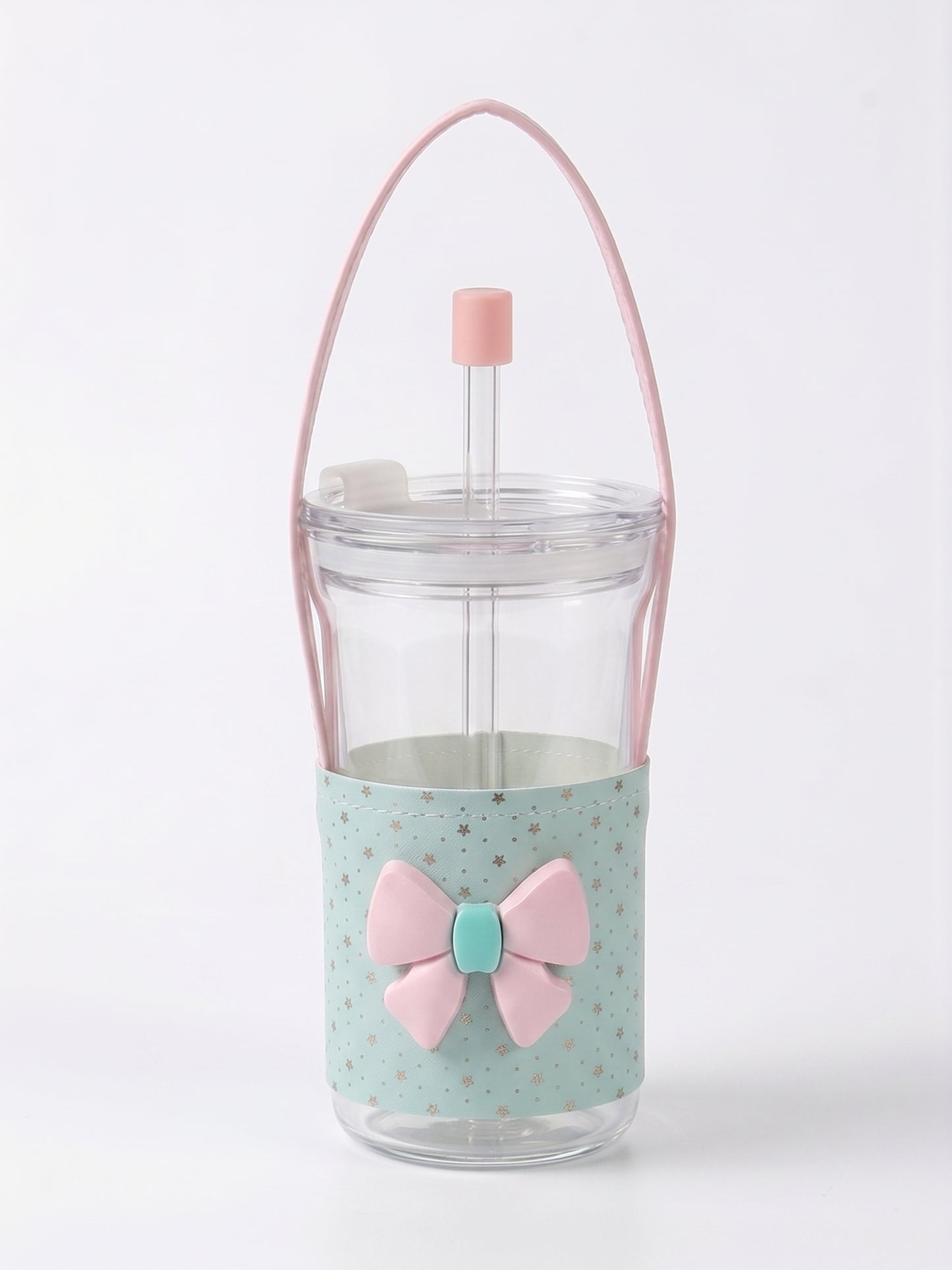 Bigman Cute Mint & Pink Ribbon Glass Sipper Cup