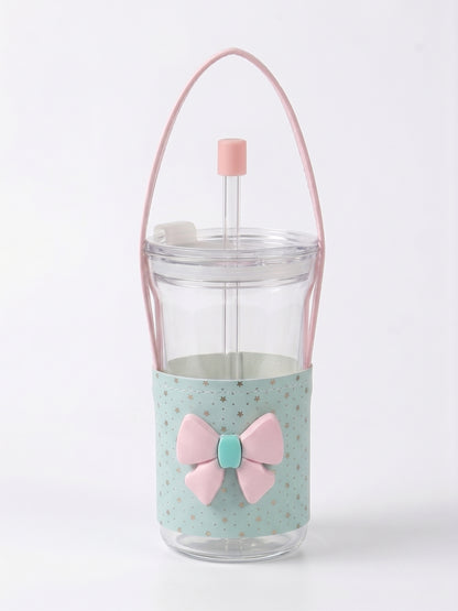 Bigman Cute Mint & Pink Ribbon Glass Sipper Cup