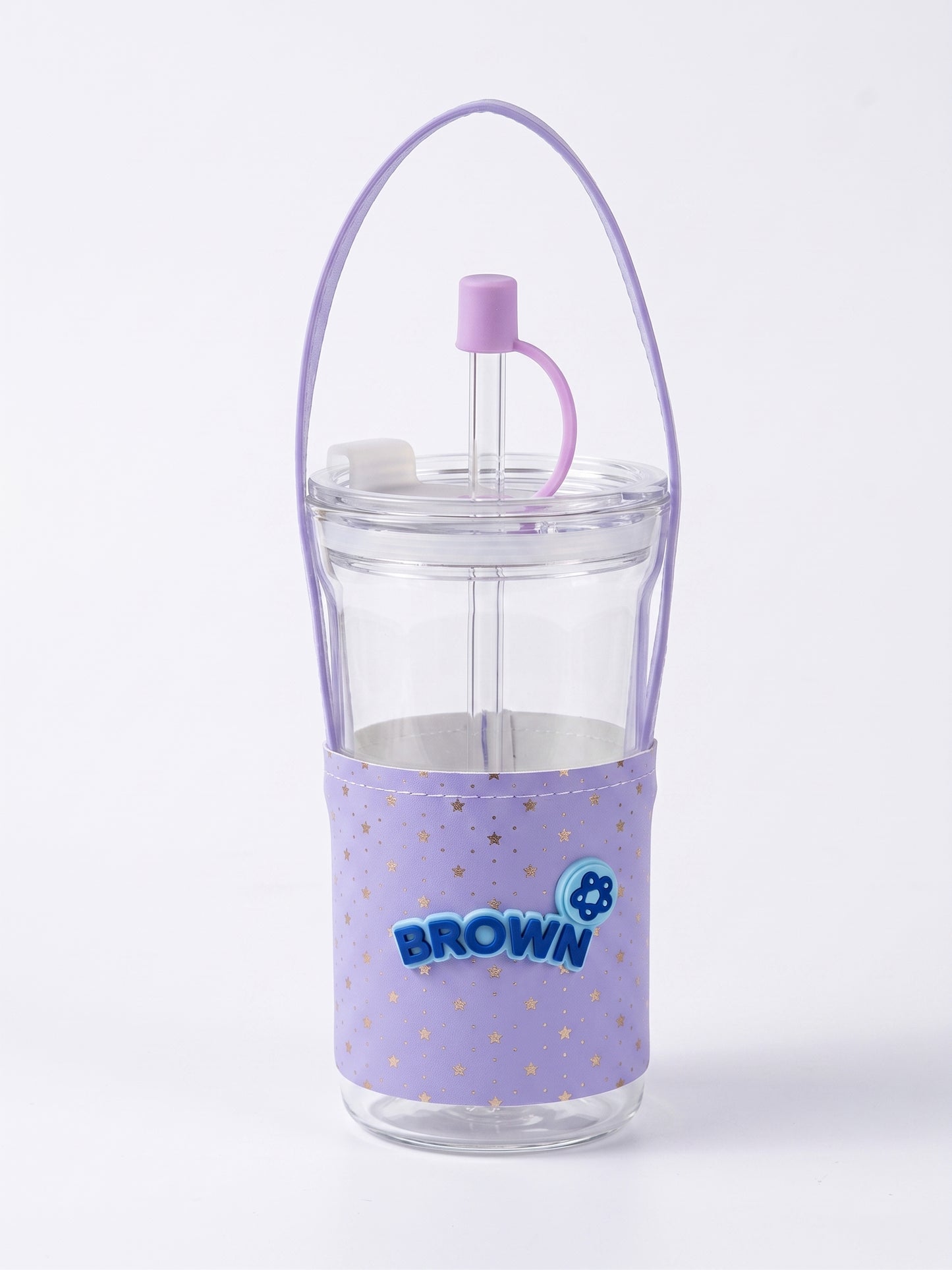 Bigman Brown Lavender Glass Tumbler with Straw Cap