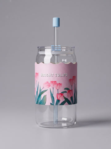 Bigman Aesthetic Tulip Flower Iced Coffee Glass Cup
