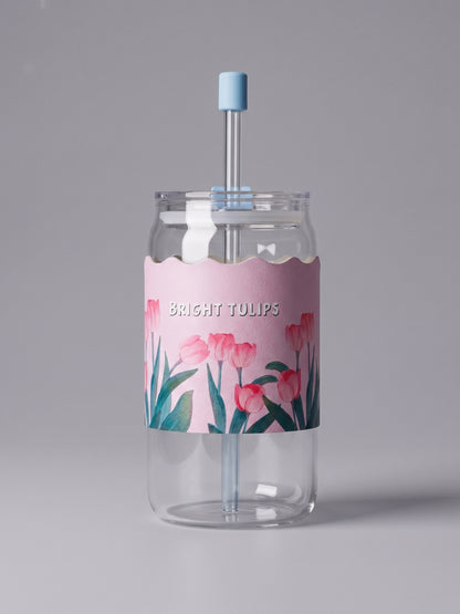 Bigman Aesthetic Tulip Flower Iced Coffee Glass Cup
