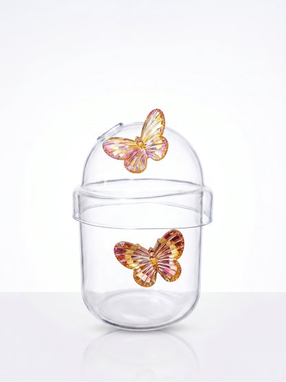 Bigman Golden Butterfly Dome Glass Tumbler with Straw Hole