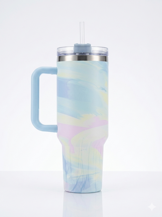 Bigman Marble Luxe 40oz Stainless Steel Insulated Tumbler with Handle &amp; Straw | Premium Marble Design Travel Mug