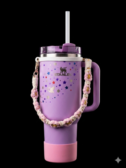 Bigman SnuggleStar Cup 40oz Insulated Tumbler with Handle & Straw | Stainless Steel Vacuum Travel Mug | Cute Star Design with Crochet Strap  Keeps Drinks Hot & Cold