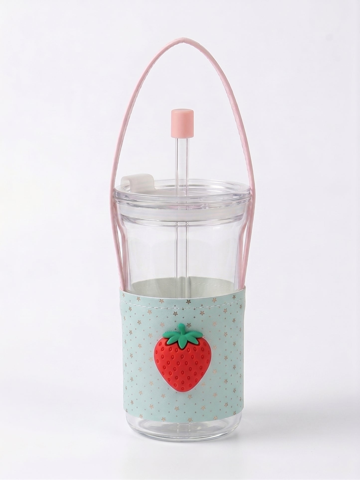 Bigman Cute 3D Strawberry Glass Sipper Cup with Handle