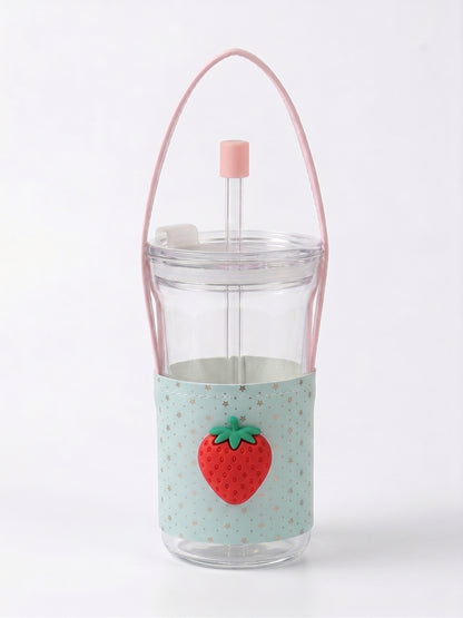 Bigman Cute 3D Strawberry Glass Sipper Cup with Handle