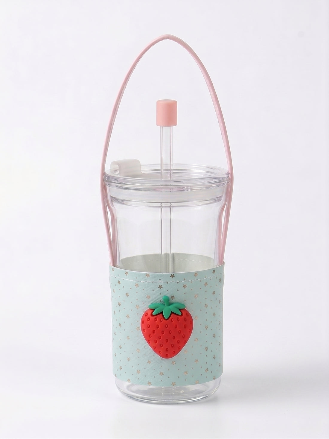 Bigman Cute 3D Strawberry Glass Sipper Cup with Handle
