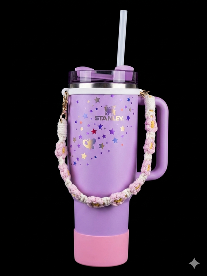Bigman SnuggleStar Cup 40oz Insulated Tumbler with Handle & Straw | Stainless Steel Vacuum Travel Mug | Cute Star Design with Crochet Strap  Keeps Drinks Hot & Cold
