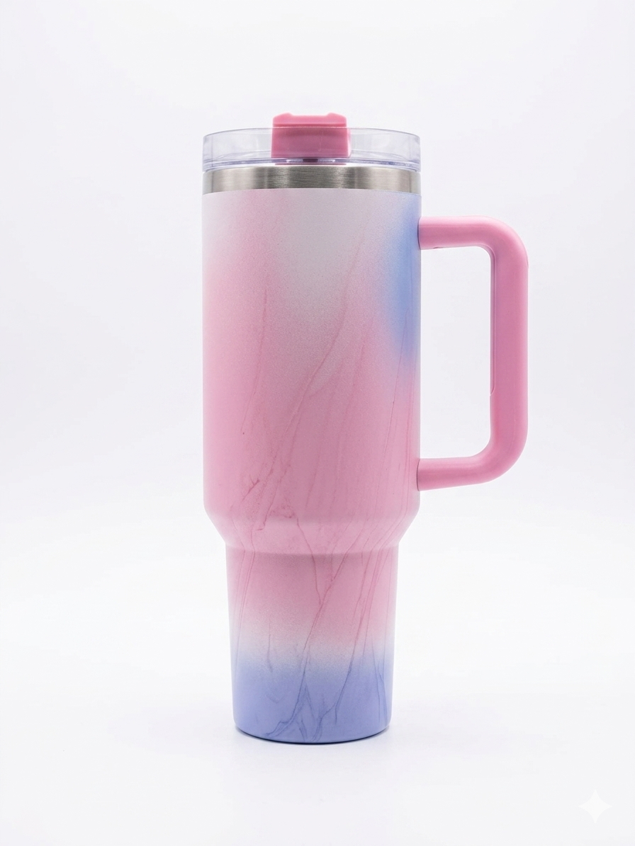 Bigman Marble Luxe 40oz Stainless Steel Insulated Tumbler with Handle &amp; Straw | Premium Marble Design Travel Mug