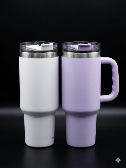 BIGMAN PureTone 40oz Tumbler with Handle & Straw | Large Insulated Stainless Steel Travel Mug  Minimal Matte Cup for Hot & Cold Drinks