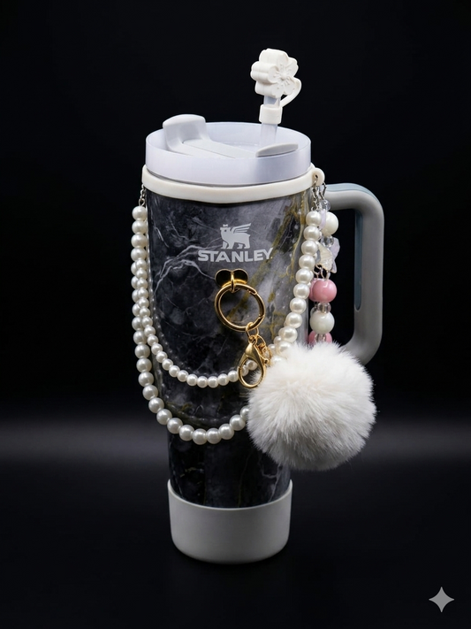 Bigman TrendSip 40oz Tumbler – Premium Insulated Travel Mug with Handle & Straw, Aesthetic Marble Design with Charm Accessories for Women & Girls