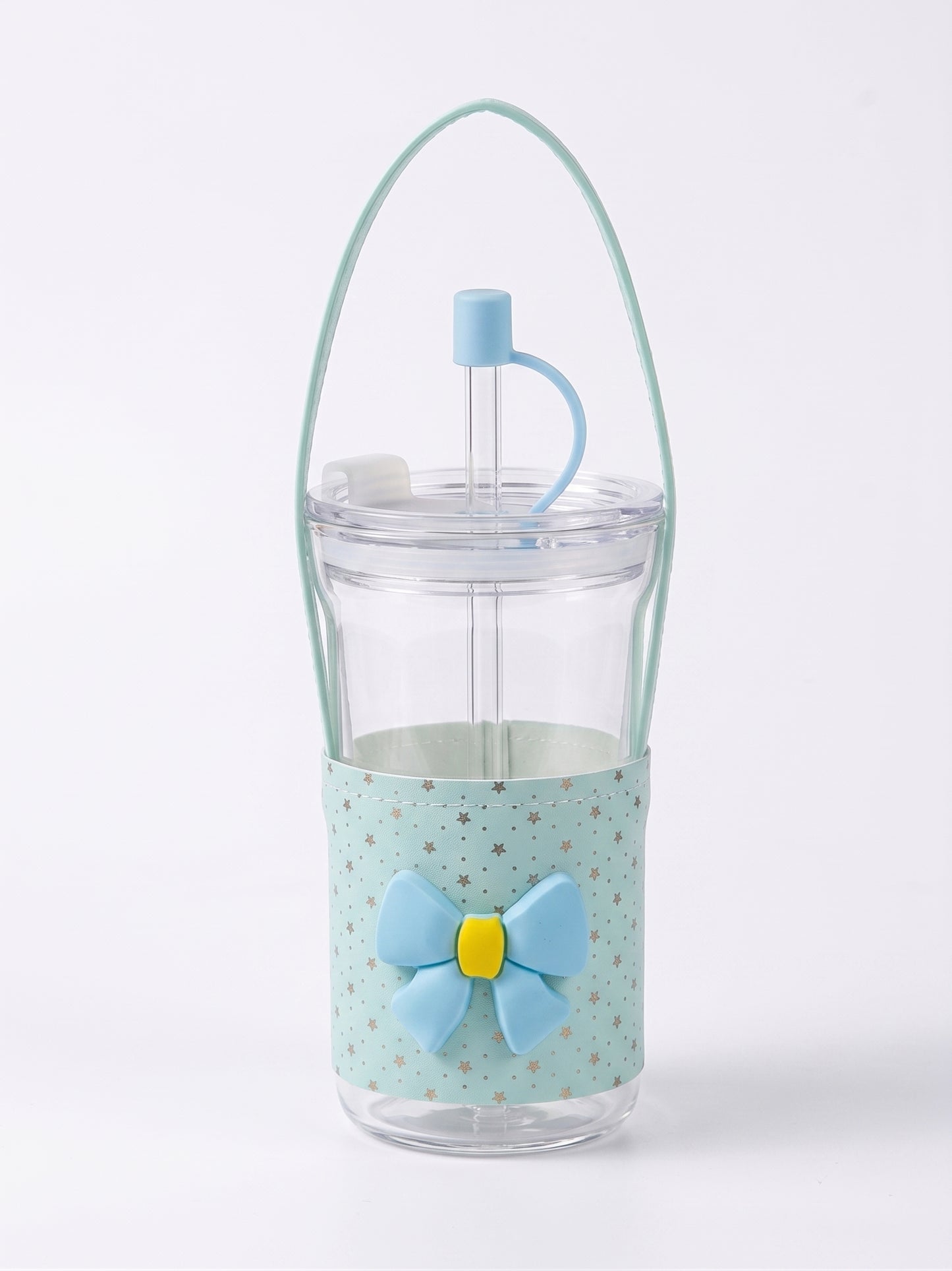 Bigman Cute Light Blue Glass Sipper Cup with Handle