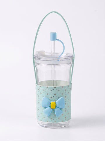 Bigman Cute Light Blue Glass Sipper Cup with Handle