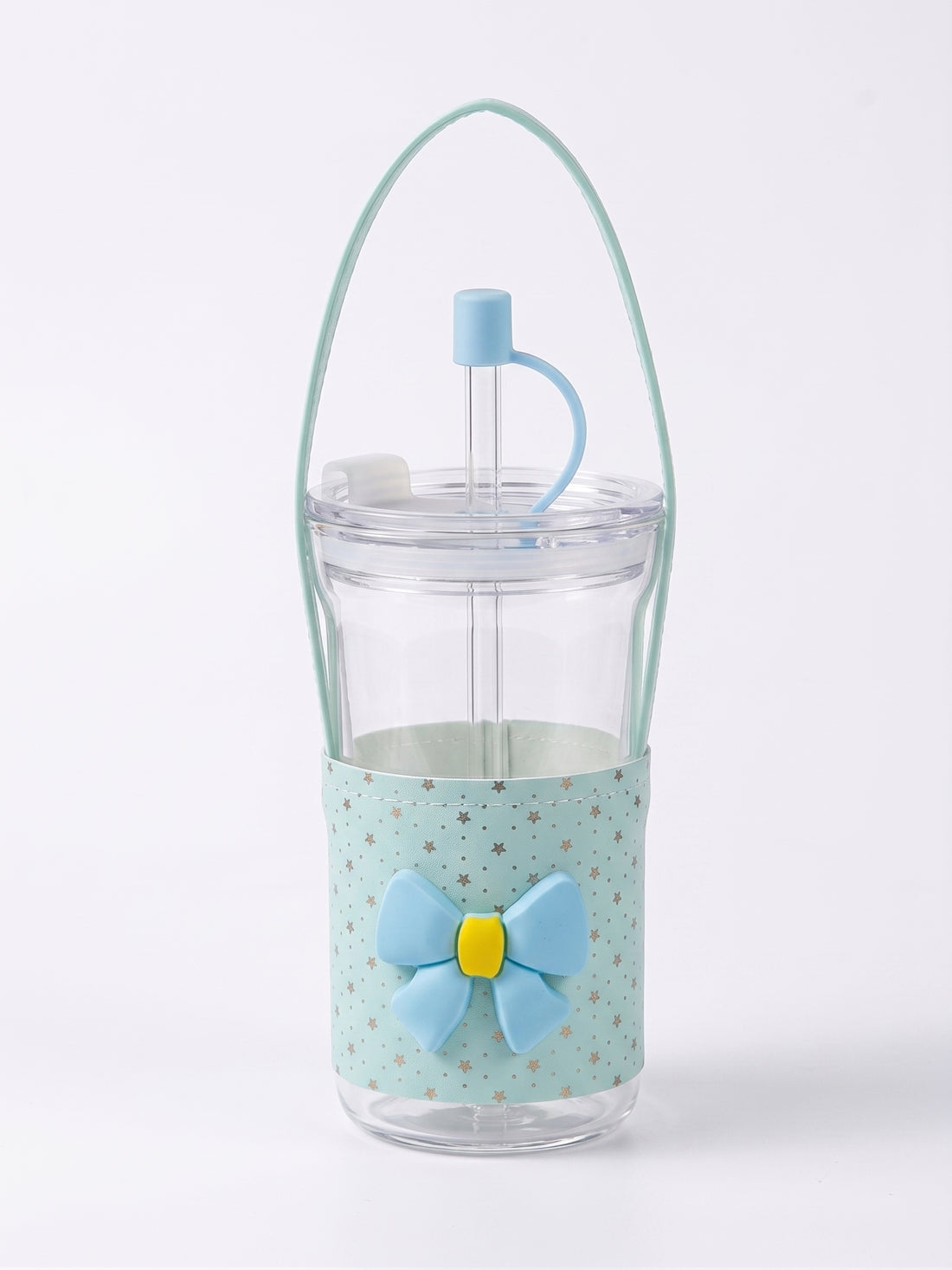 Bigman Cute Light Blue Glass Sipper Cup with Handle