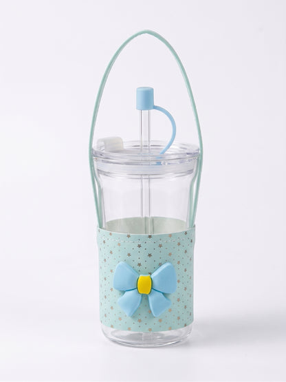Bigman Cute Light Blue Glass Sipper Cup with Handle