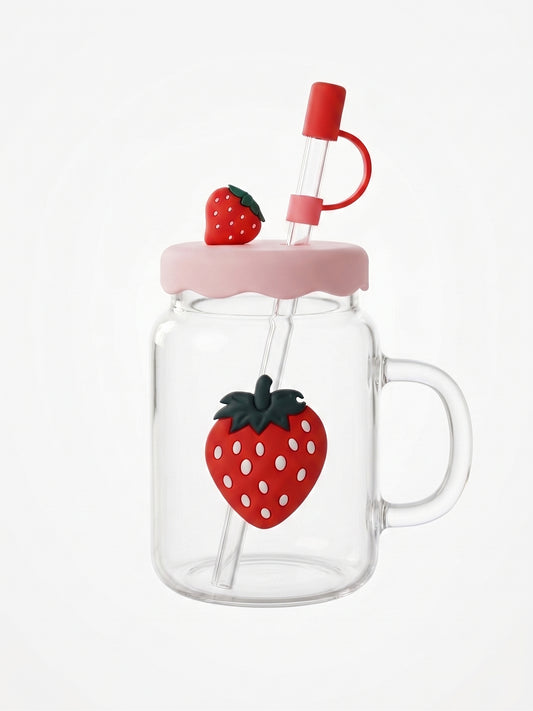 Bigman Aesthetic Fruit Glass Mason Jar Tumbler with Handle